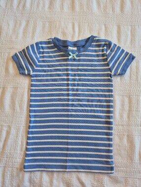 Mini Boden girls 3 years blue & white stripe pajama top VGUC